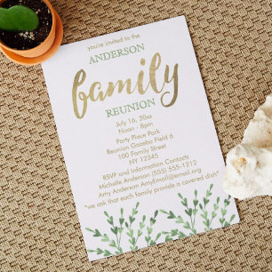 Invitación Reunión de la familia Gold y Green Leaf