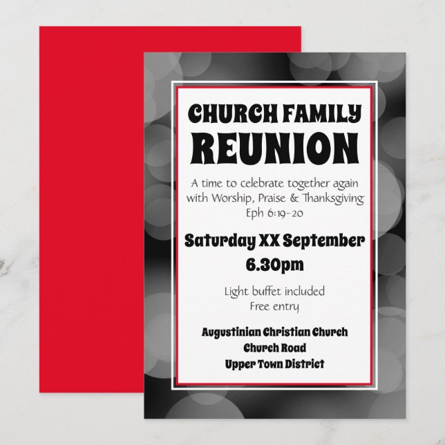 Invitación REUNIÓN DE LA FAMILIA Gray Bokeh (Anverso / Reverso)