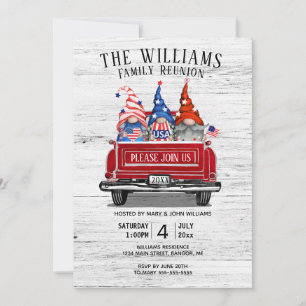 Invitación Reunión de la familia patriótica Gnome Vintage Red