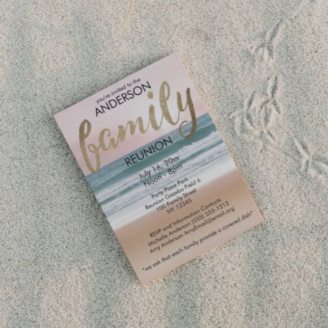 Invitación Reunión de la familia Pink Gold Sunset Beach (Subido por el creador)