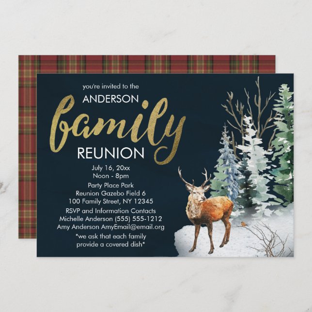 Invitación Reunión de la familia Rustic Country Woodland Anim (Anverso / Reverso)