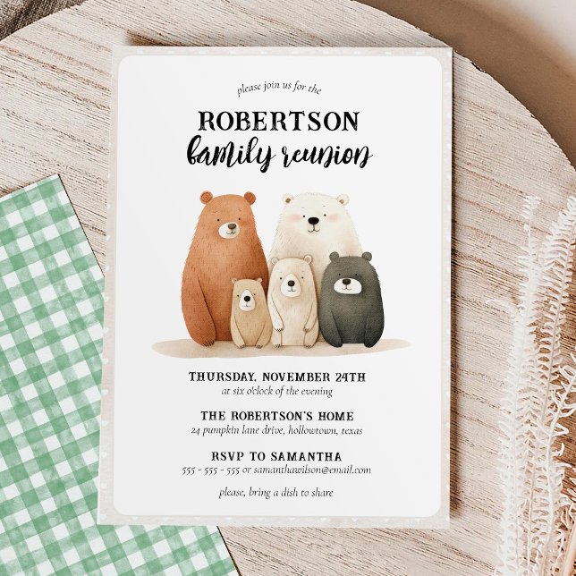 Invitación Reunión de la familia Rustic Watercolor Bear (Subido por el creador)