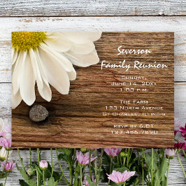 Invitación Reunión de la familia Rustic White Daisy y Barn Wo