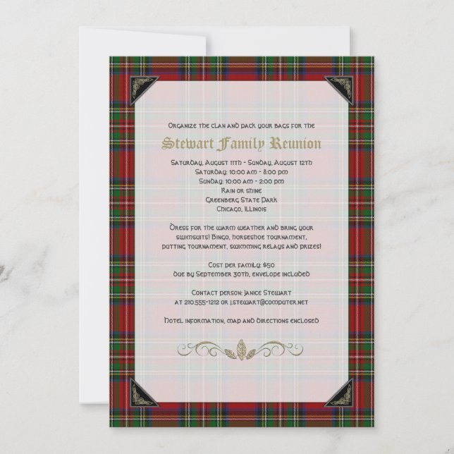 Invitación Reunión de la familia Scottish Royal Stuart Tartan (Anverso)