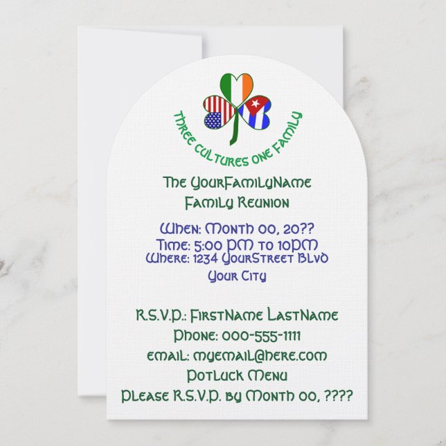 Invitación Reunión de la familia Shamrock de Cuba irlandesa e (Anverso)