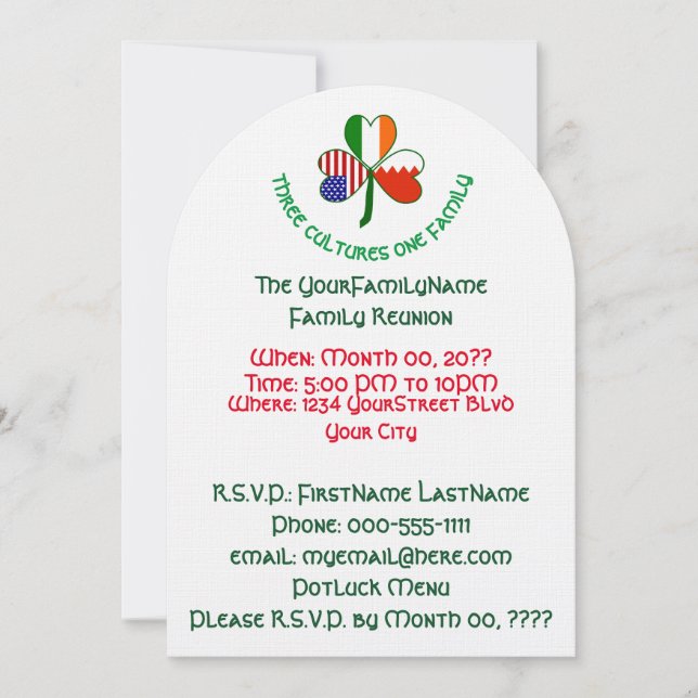 Invitación Reunión de la familia Shamrock de Estados Unidos (Anverso)