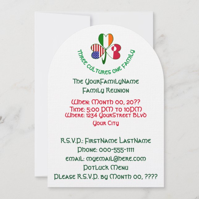 Invitación Reunión de la familia Shamrock de Irlanda de Green (Anverso)