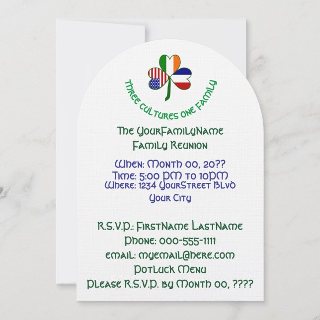 Invitación Reunión de la familia Shamrock de los Estados Unid (Anverso)
