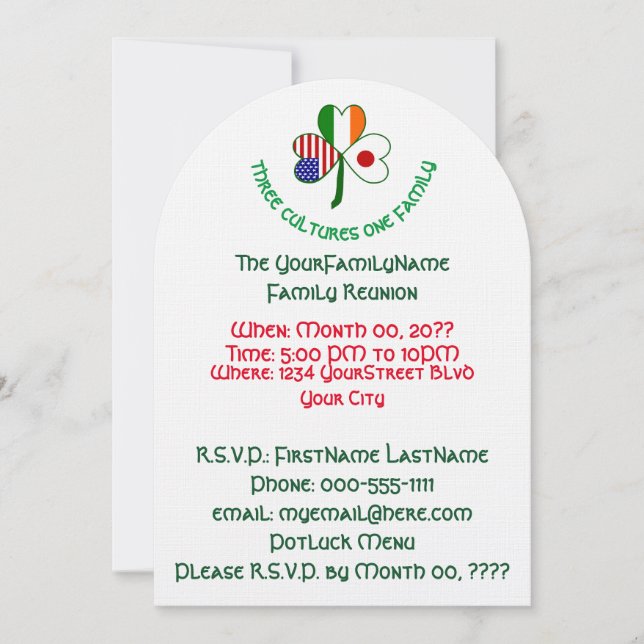 Invitación Reunión de la familia Shamrock de los Estados Unid (Anverso)