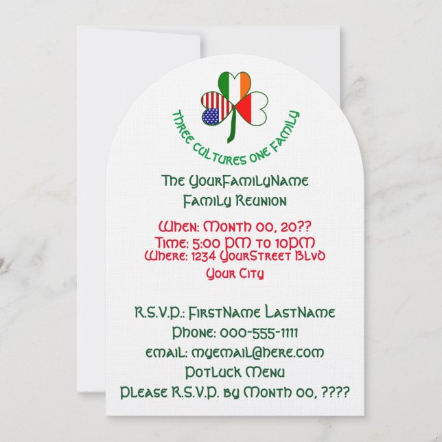 Invitación Reunión de la familia Shamrock de los Estados Unid (Anverso)