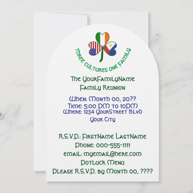 Invitación Reunión de la familia Shamrock filipina irlandesa  (Anverso)