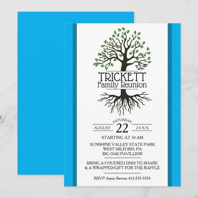 Invitación Reunión de la familia Sky Blue Family Tree (Anverso / Reverso)