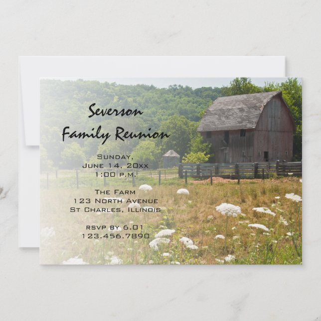 Invitación Reunión de la familia Weathered Wooden Barn Ranch (Anverso)