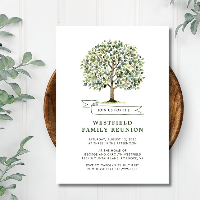 Invitación Reunión de la familia Woodland Watercolor Tree (Woodland Watercolor Tree Family Reunion Invitation Westfield Example)