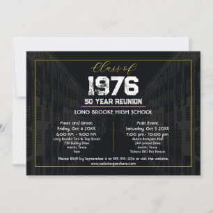 Invitación Reunión de la promoción de 1976 Elegante Negro - R
