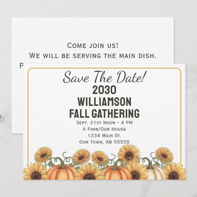 Invitación Reunión de Otoño Guardar la Fecha Girasol  (Anverso / Reverso)