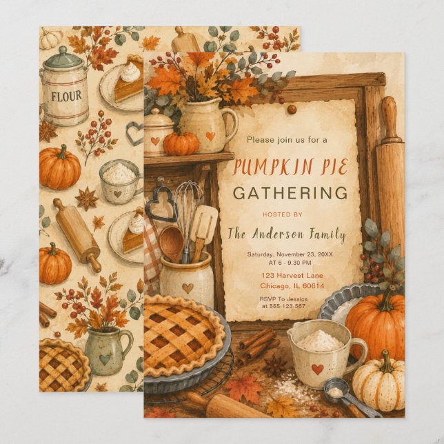 Invitación Reunión de pastel de calabaza (Anverso / Reverso)