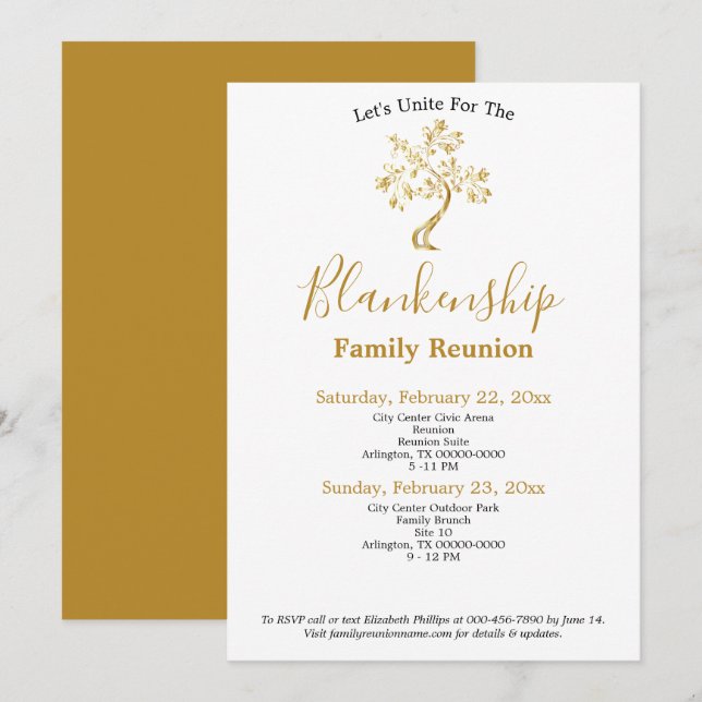 Invitación Reunión de Reunión Familiar de Dos Días de Árbol D (Anverso / Reverso)