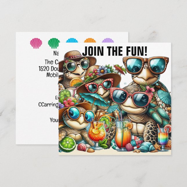 Invitación Reunión de tortugas divertidas (Anverso / Reverso)