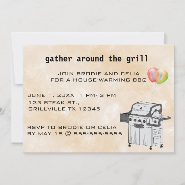 Invitación Reunión editable alrededor de la parrilla BBQ (Anverso)
