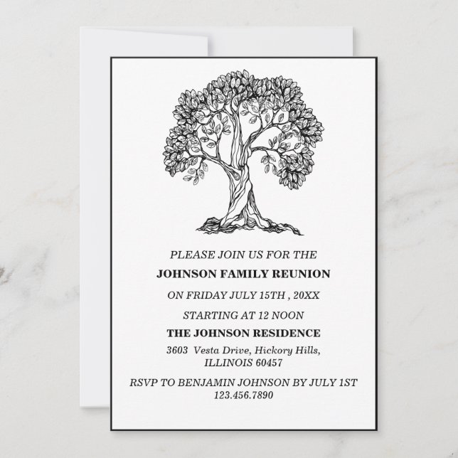 Invitación Reunión elegante de la familia de los árboles blan (Anverso)