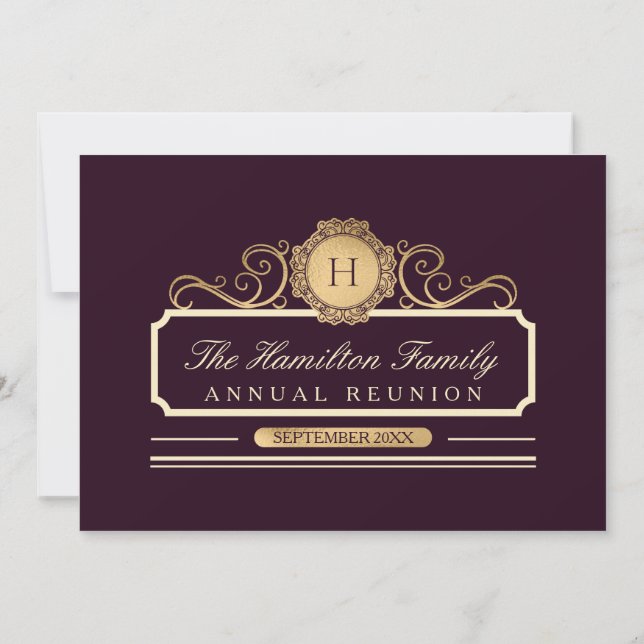 Invitación Reunión elegante de la familia de monogramas de or (Reverso)