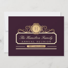 Invitación Reunión elegante de la familia de monogramas de or