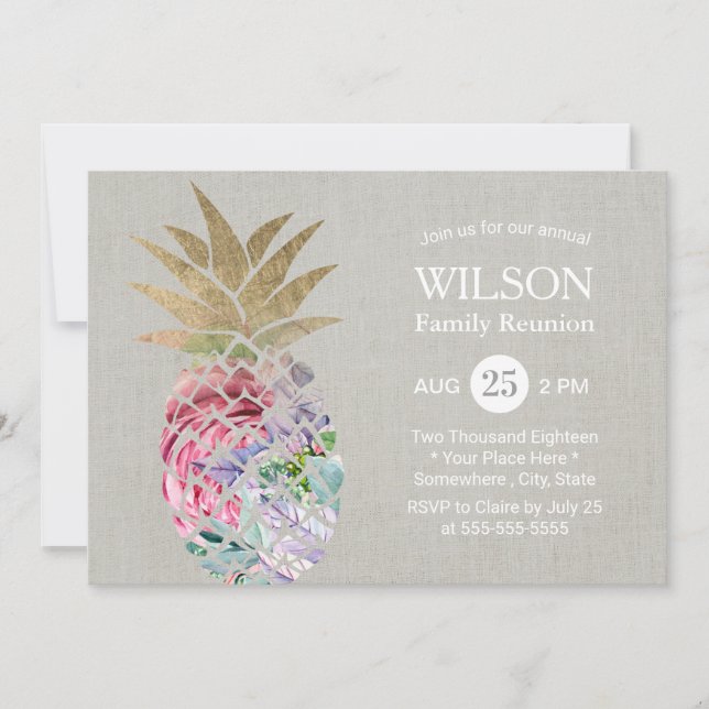 Invitación Reunión Elegante de la Familia Floral de Piña (Anverso)
