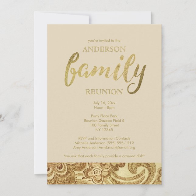 Invitación Reunión elegante de la familia Gold (Anverso)
