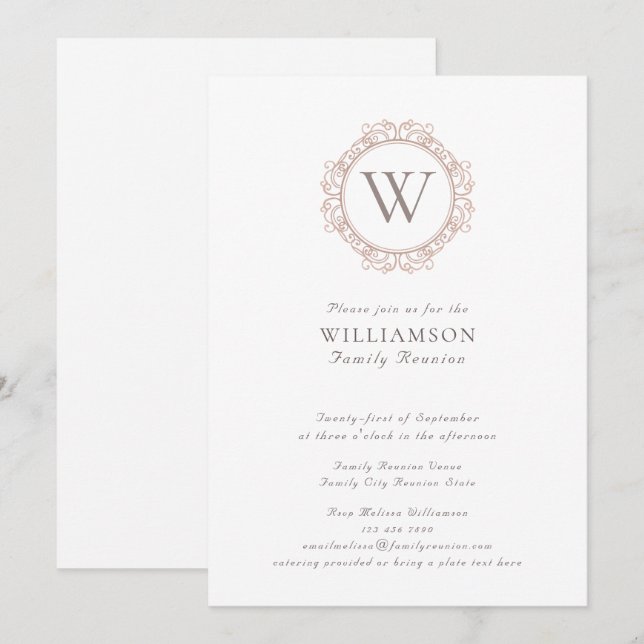 Invitación Reunión elegante de la familia Monograma (Anverso / Reverso)
