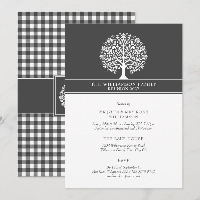 Invitación Reunión Elegante De La Familia Plaid (Anverso / Reverso)