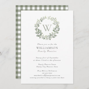 Invitación Reunión elegante de la familia Sage Plaid Monogram
