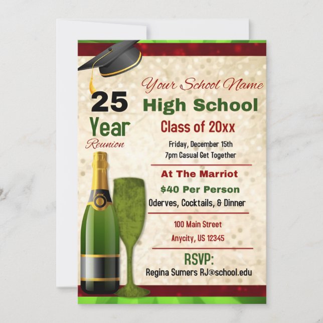 Invitación Reunión elegante de secundaria formal (Anverso)