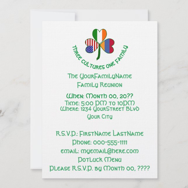 Invitación Reunión familiar armenia irlandesa-estadounidense  (Anverso)