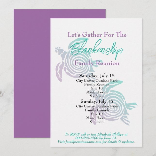 Invitación Reunión Familiar Arte Tribal Tortuga Evento de Dos (Anverso / Reverso)