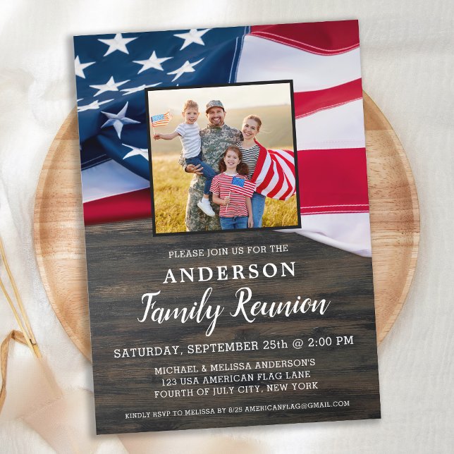 Invitación Reunión familiar Bandera estadounidense foto Fiest (Subido por el creador)