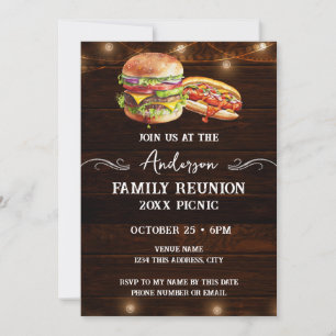 Invitación Reunión Familiar BBQ Picnic Rústico
