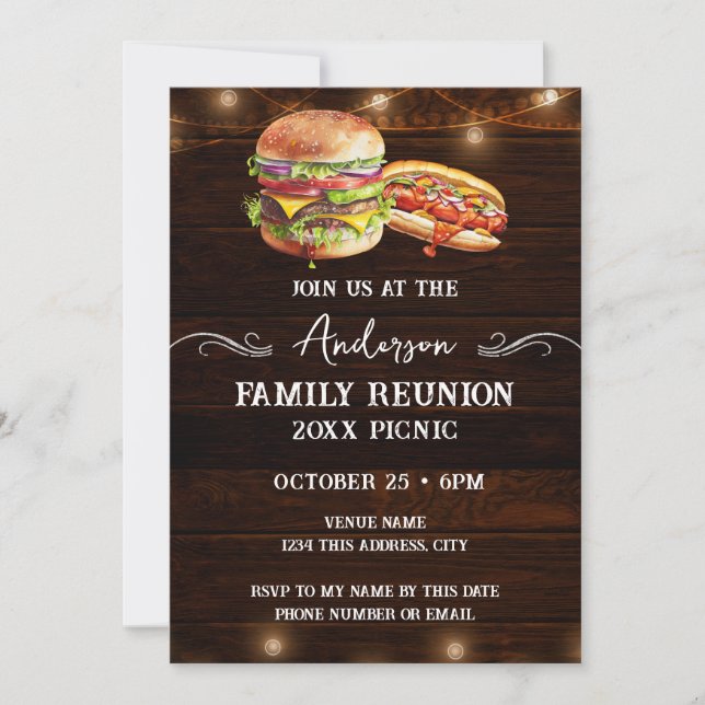 Invitación Reunión Familiar BBQ Picnic Rústico (Anverso)