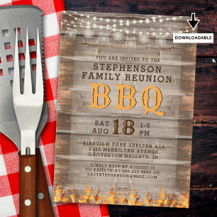 Invitación Reunión familiar BBQ Rústica de las luces de mader