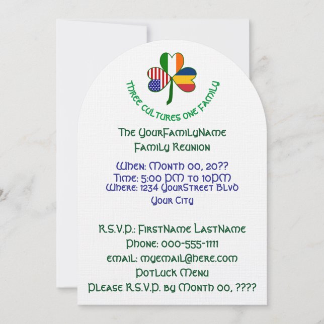 Invitación Reunión familiar chadiana irlandesa de los Estados (Anverso)