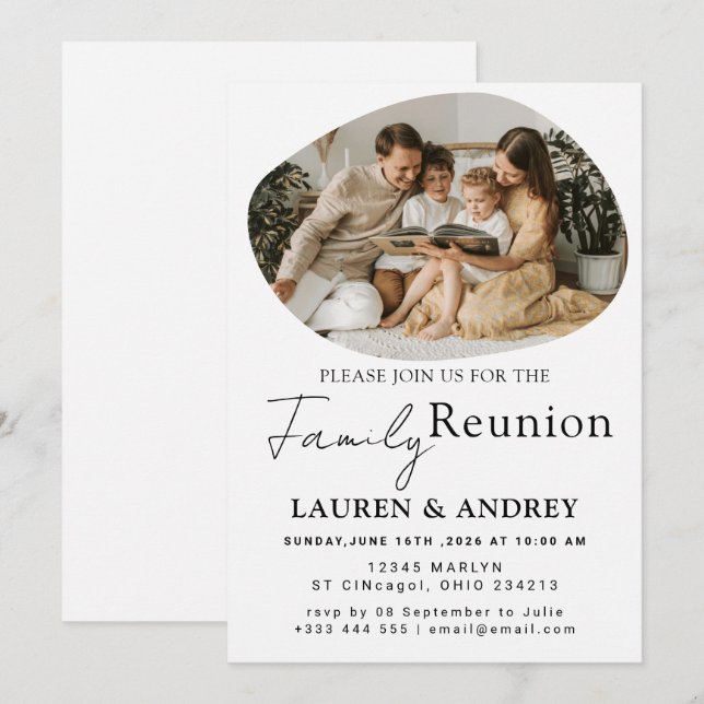 Invitación Reunión Familiar con Escritura Moderna (Anverso / Reverso)