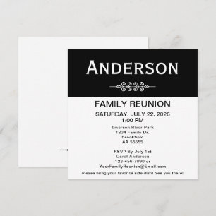 Invitación Reunión Familiar Cuadrado Simple Blanco y Negro