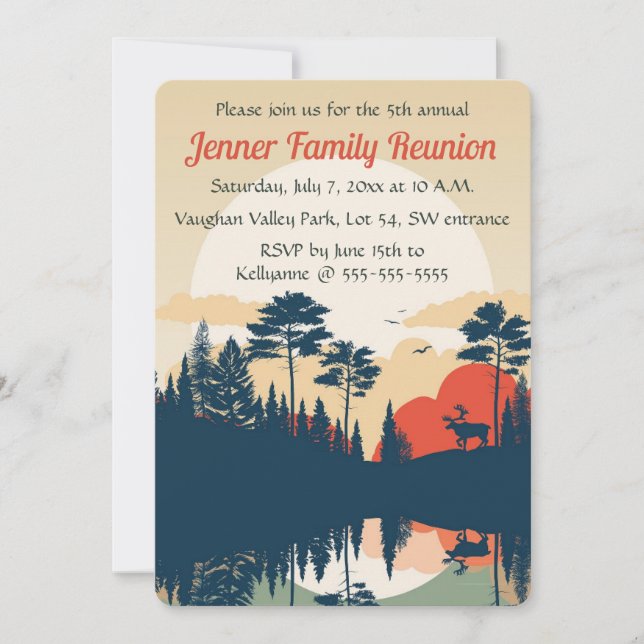 Invitación Reunión familiar de alces y árboles editables (Anverso)
