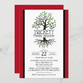 Invitación Reunión familiar de árbol de familia roja oscura
