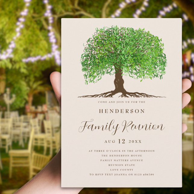 Invitación Reunión familiar de árbol familiar (Watercolor Tree with roots and leaves family reunion invitation modern elegant script )