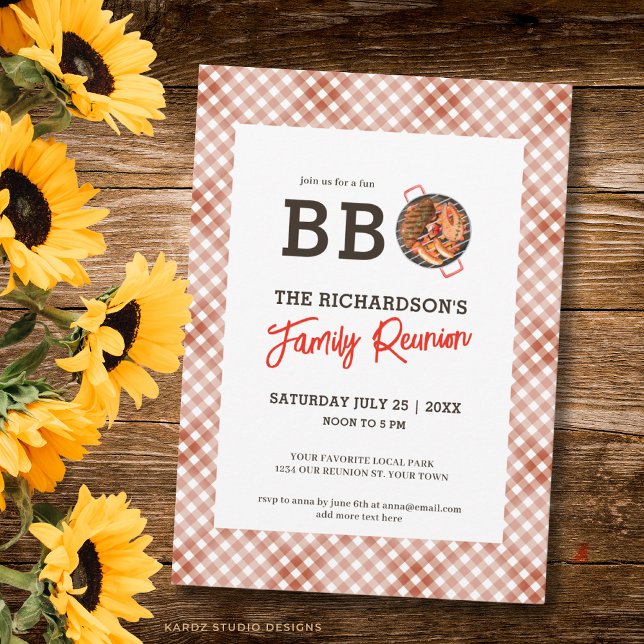 Invitación Reunión Familiar de Barbacoa de Verano Rústica (Front of the invitation is shown in 4.5 x 6.25 -inch. Choose size, paper, and corner style.
)