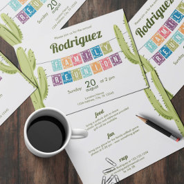 Invitación Reunión familiar de Cactus y Papel Picado Garland 