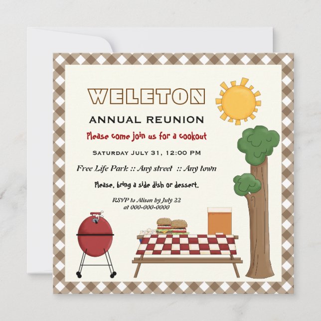 Invitación Reunión familiar de cocina barbacoa, frontera de g (Anverso)