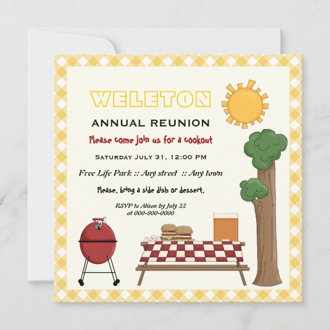 Invitación Reunión familiar de cocina de barbacoa, frontera d (Anverso)