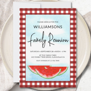 Invitación Reunión Familiar de Cuadros Rojos y Blancos de Búf
